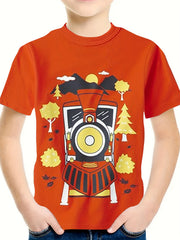 3D Train Graphic Short Sleeve T shirt For Girls boys Sports Summer