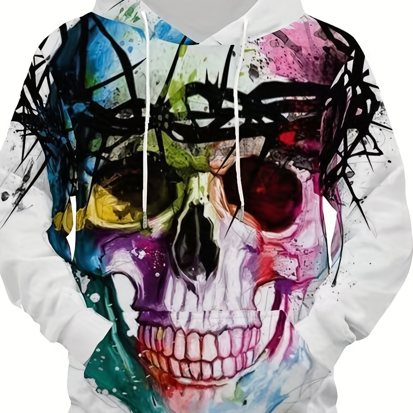 Colorful Skull Print Men's Hoodie Drawstring Pullover