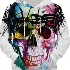 Colorful Skull Print Men's Hoodie Drawstring Pullover