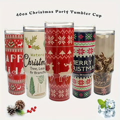 40oz Christmas Tumbler Cup w/ Handle & Straw Lid
