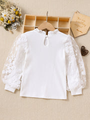 Girls Long Puff Sleeve Lace Ruffle T-Shirt Kids Clothes