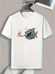 Cartoon Fish Pattern Print Men's Comfy Sports T-shirt Graphic Tee
