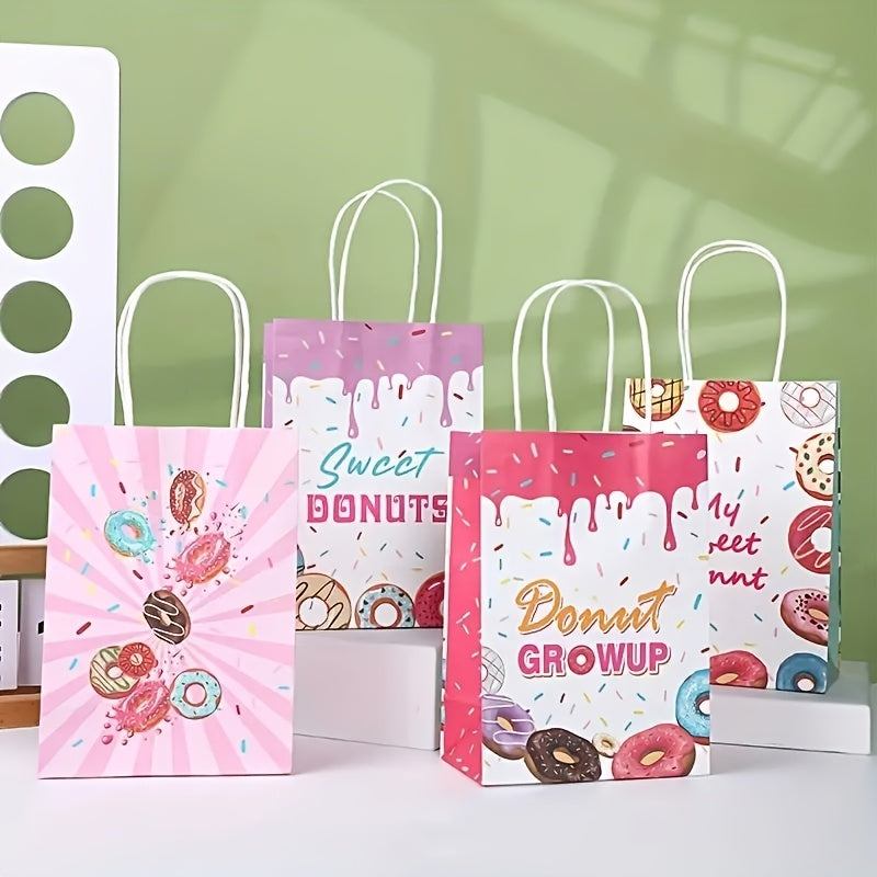 4pcs Colorful Donut Favor Bags with Handle - Donut Theme Party Goodie Bags