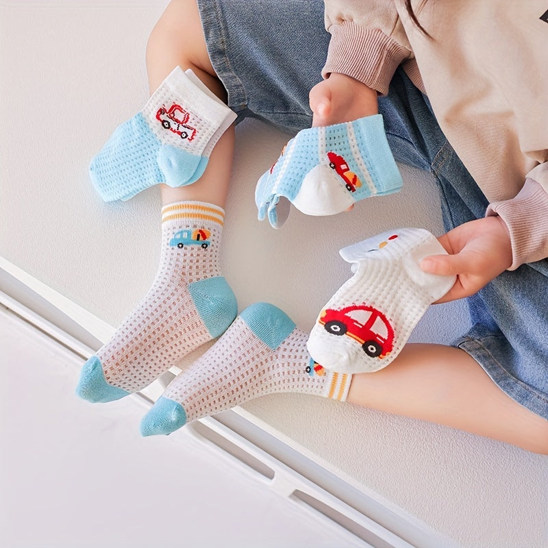 5 Pairs Cartoon Car Knit Socks for Baby Boys