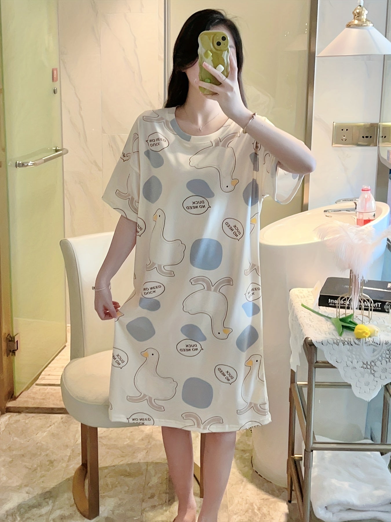 Duck Print NightDress Women's Sleepwear