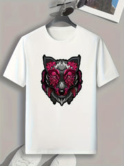Wolf Pattern Print Men's Comfy Sports T shirt Graphic Tee for Fitness Activities
