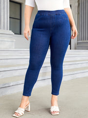 High Stretch Skinny Jeans - Elastic Waist Solid Color