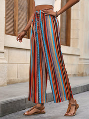 Striped Stirred Waist Wide Leg Pants Boho Tied Pants Spring Summer