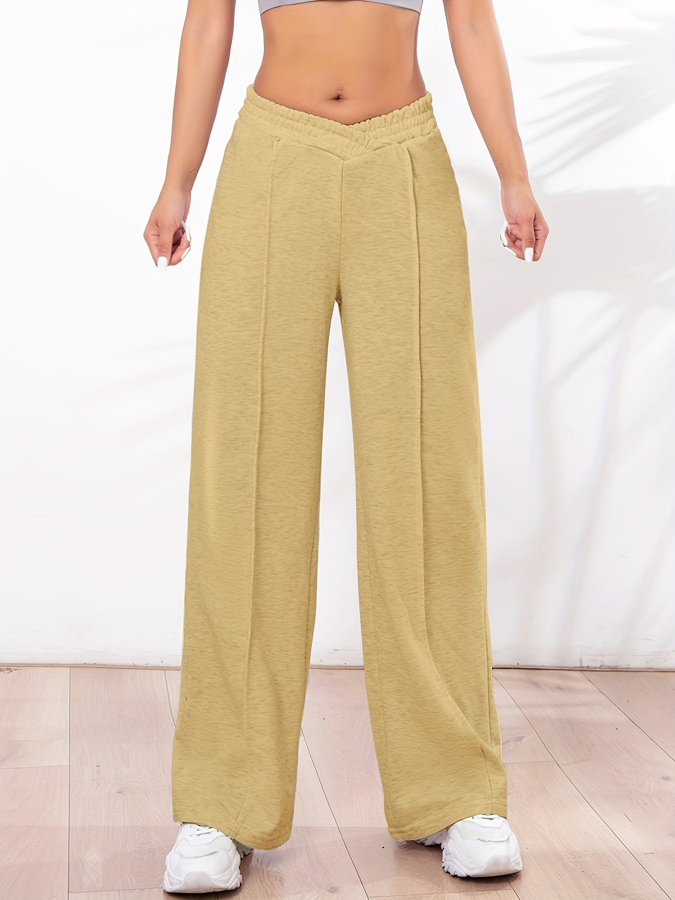 Solid Straight Leg Pants Casual Elastic Waist Women's Clothing