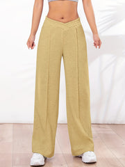 Solid Straight Leg Pants Casual Elastic Waist Women's Clothing
