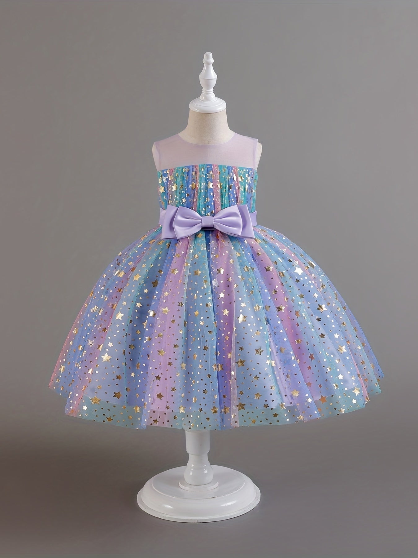 Kid Girls Rainbow Sequin Star Tutu Dress Sleeveless