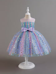 Kid Girls Rainbow Sequin Star Tutu Dress Sleeveless