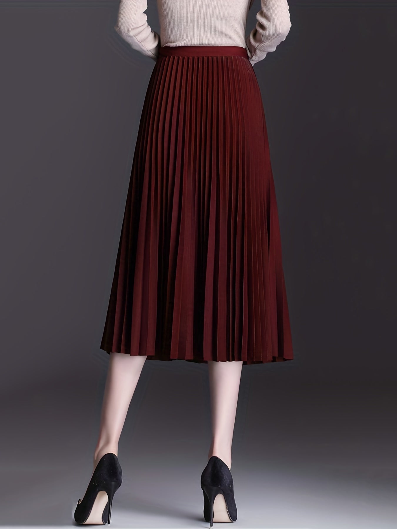 High Waist Pleated Skirts Midi Women's Clothing