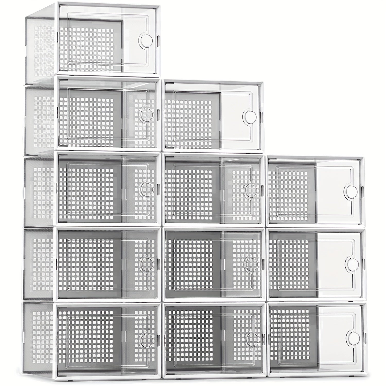 12pcs Clear Plastic Folding Shoes Box - Display Basket Dustproof Shoes Cabinet