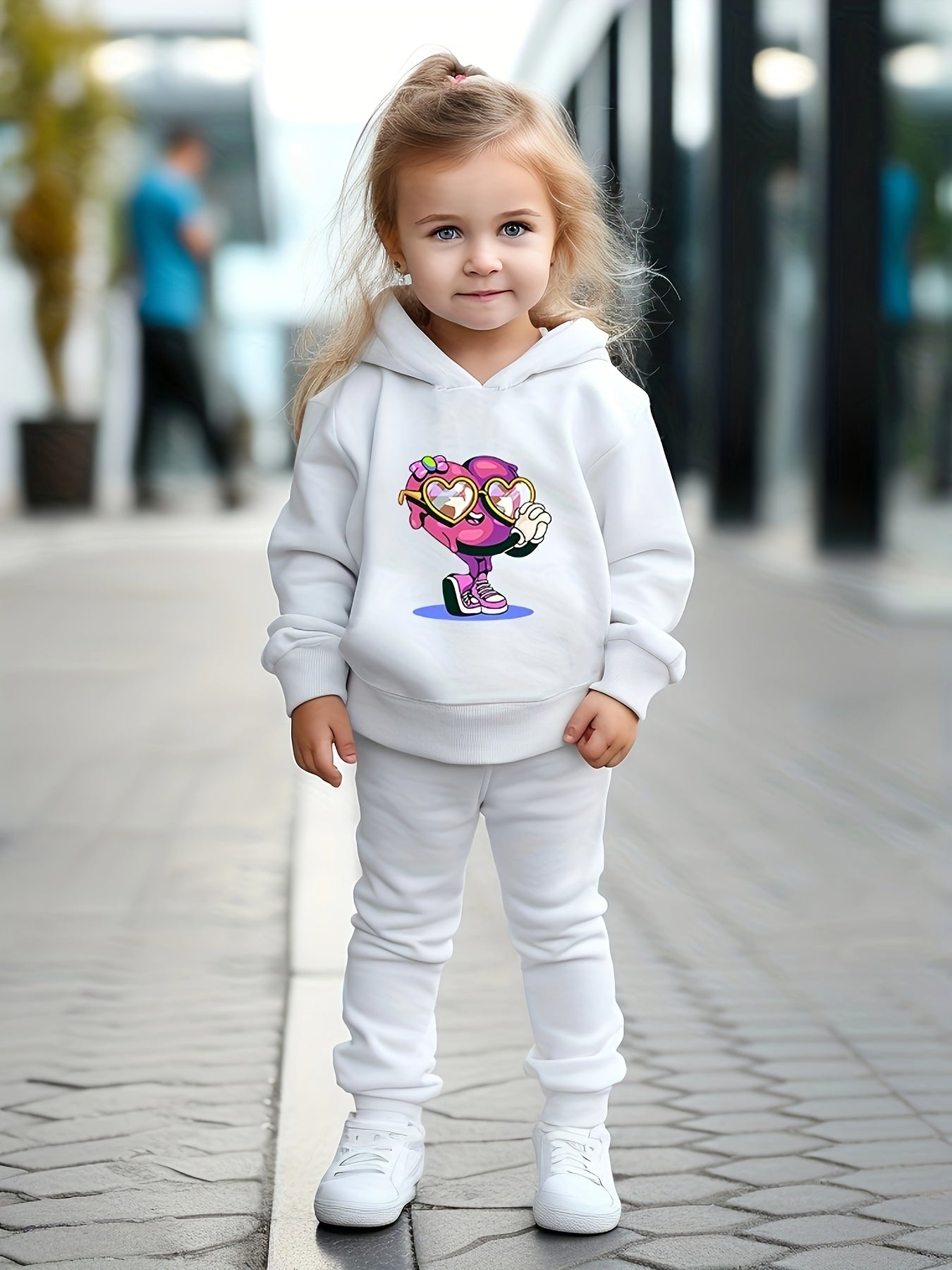 Girls 2pc Heart Pattern Hooded Sweatshirt Set