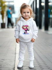 Girls 2pc Heart Pattern Hooded Sweatshirt Set