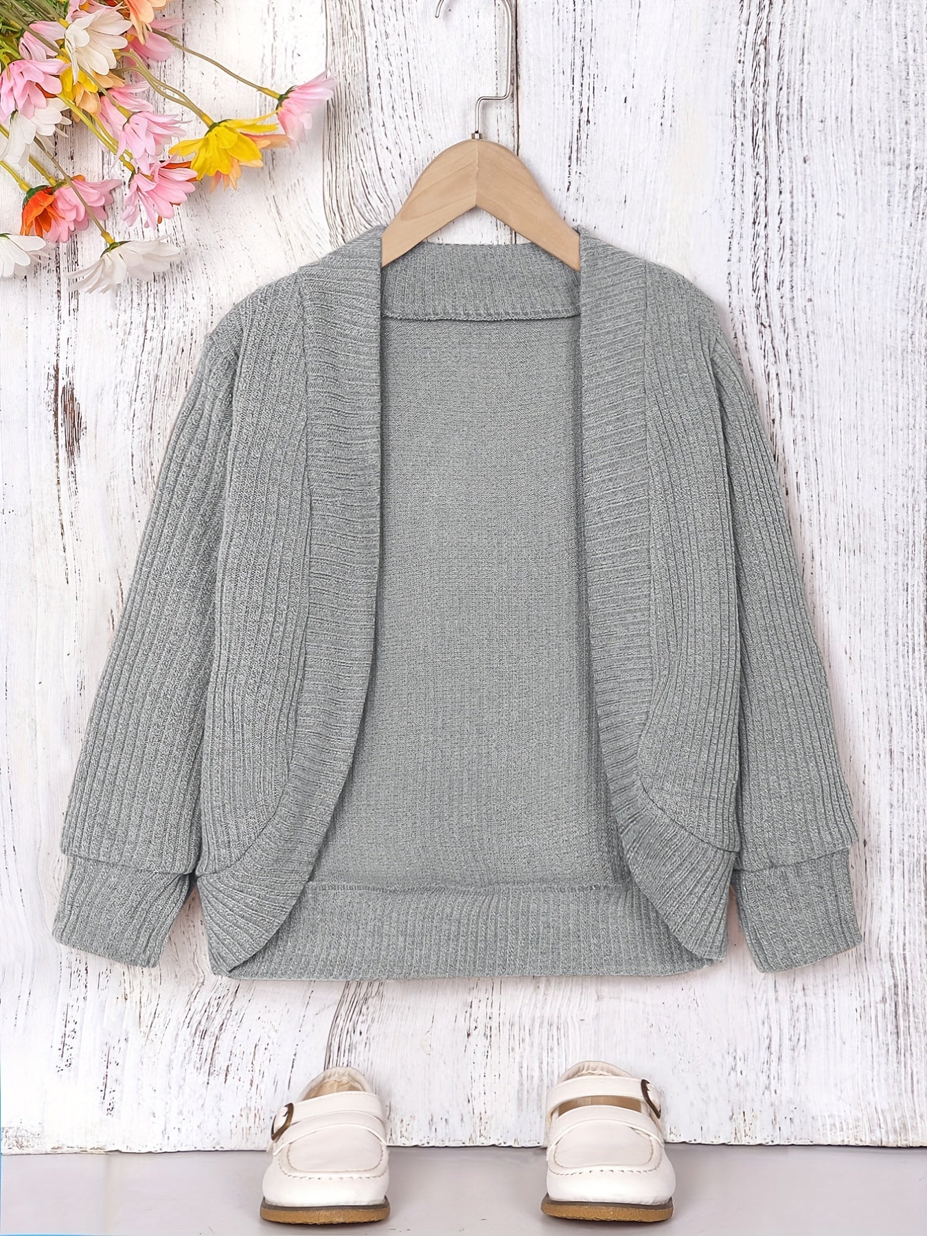 Toddler Girls Shawl Knit Cardigan Open Front Sweater Coat Versatile Spring Fall