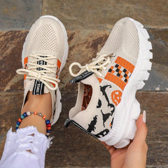 Funny Pumpkin Print Mesh Sports Shoes Lightweight Travel Shoes