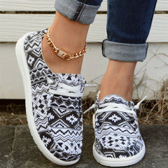 Boho Pattern Boat Shoes Lace Up Lightweight Walking Shoes Slip on Canvas Shoes