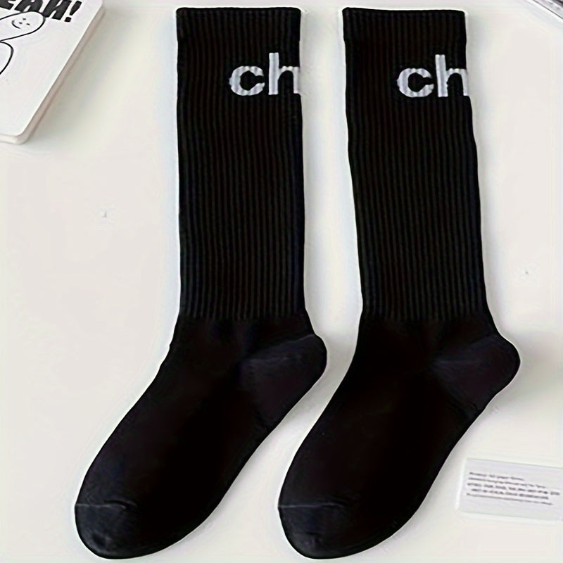 Letter Print Calf Socks Women's Knee High Stockings