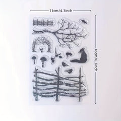 Fence Tree Fox Clear Stamp Holiday Card Making DIY Scrapbook Album Crafts