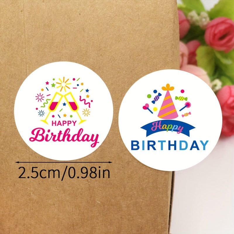 500pcs Birthday Stickers in Various Patterns Box Seal