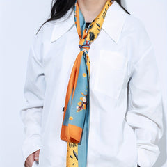 Flower Plant Print Skinny Scarf Block Long Ribbon Necktie Twilly Scarf