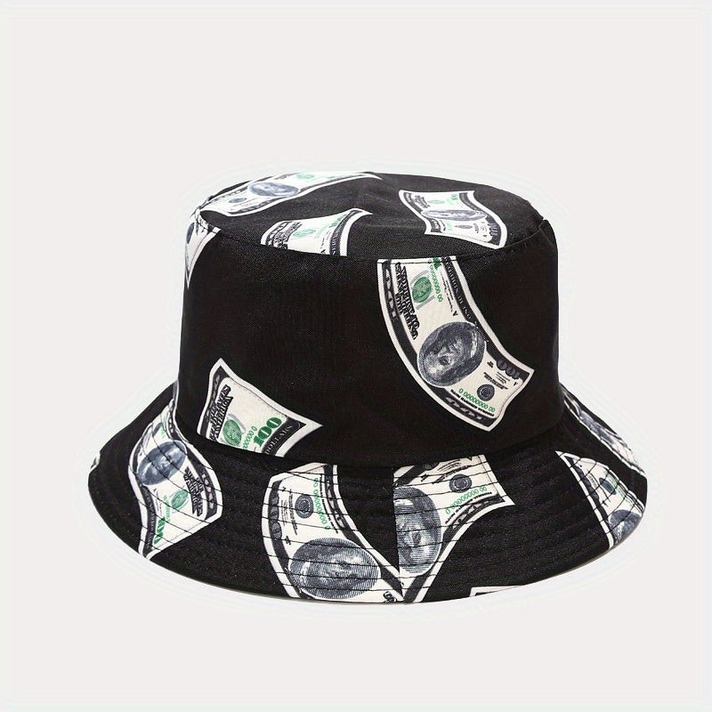 US Dollar Pattern Printed Basin Hat Men's And Women's Street Hip hop Sun Hat
