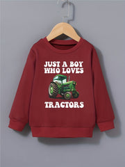 Boys Tractor Print Sweatshirt Round Neck Pullover