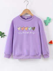 Colorful Hearts Graphic Girls Sweatshirt Casual Comfort Fit Kids Top