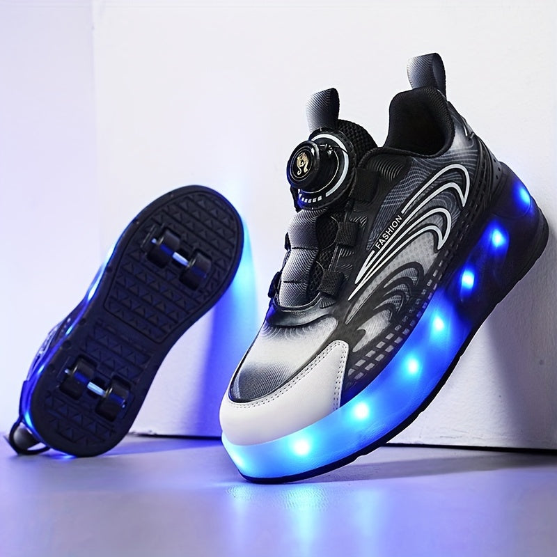 Girl's LED Light Up Roller Shoes With Rotating Buckle