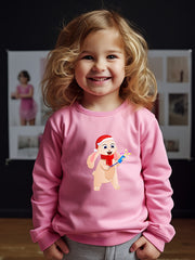 Christmas Bunny Print Girls Casual Pullover Sweatshirt