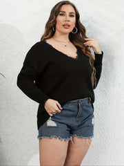 Lace Long Sleeve V Neck Jumper