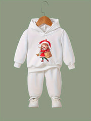 Girls Cartoon Shopping Girl Hooded Sweatshirt Top Sweatpants Set
