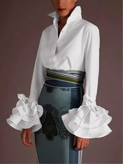 Women's Blouse Layered Sleeve Button Up Collar