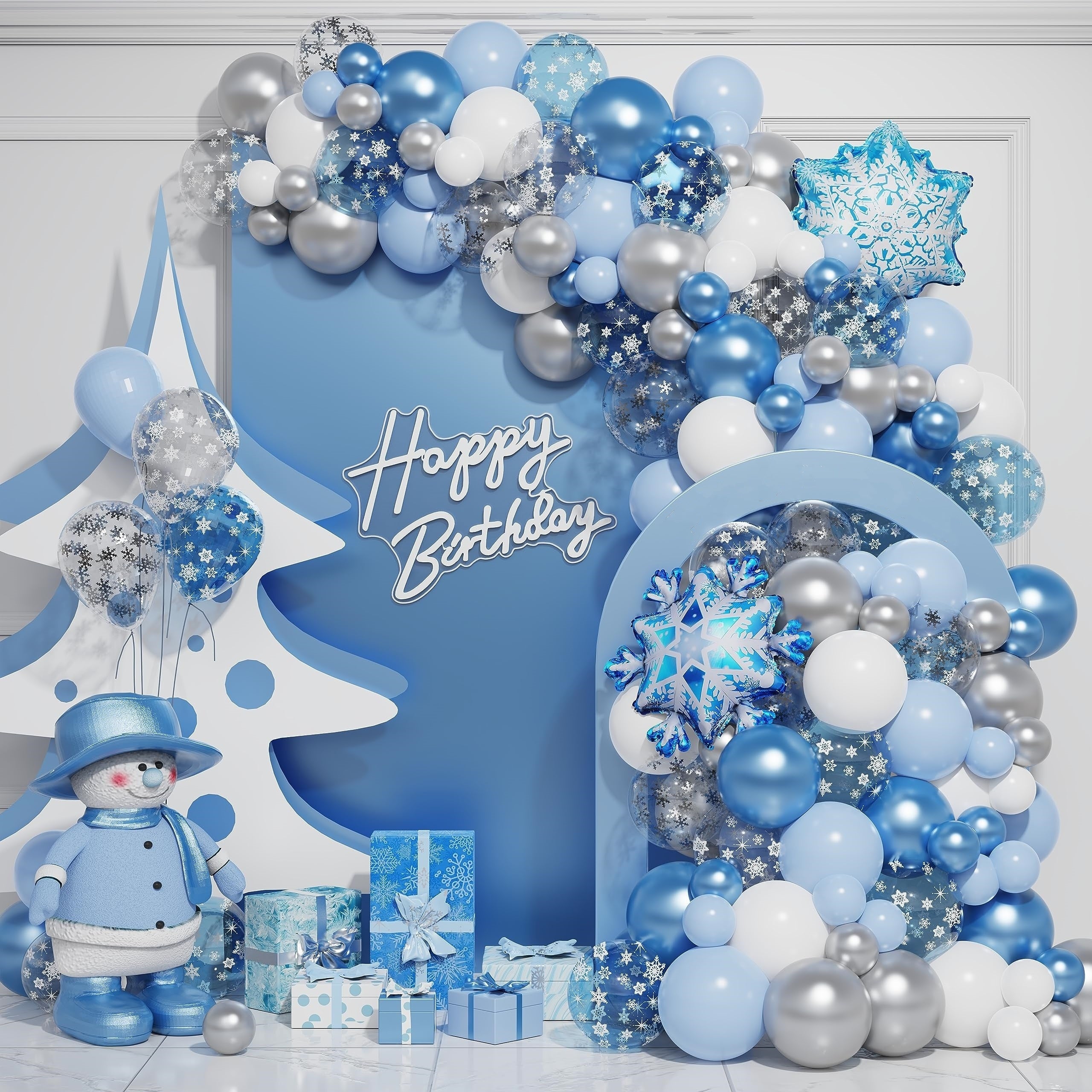 Snowflake Balloon Garland Arch Kit Winter Wonderland Party Decorations
