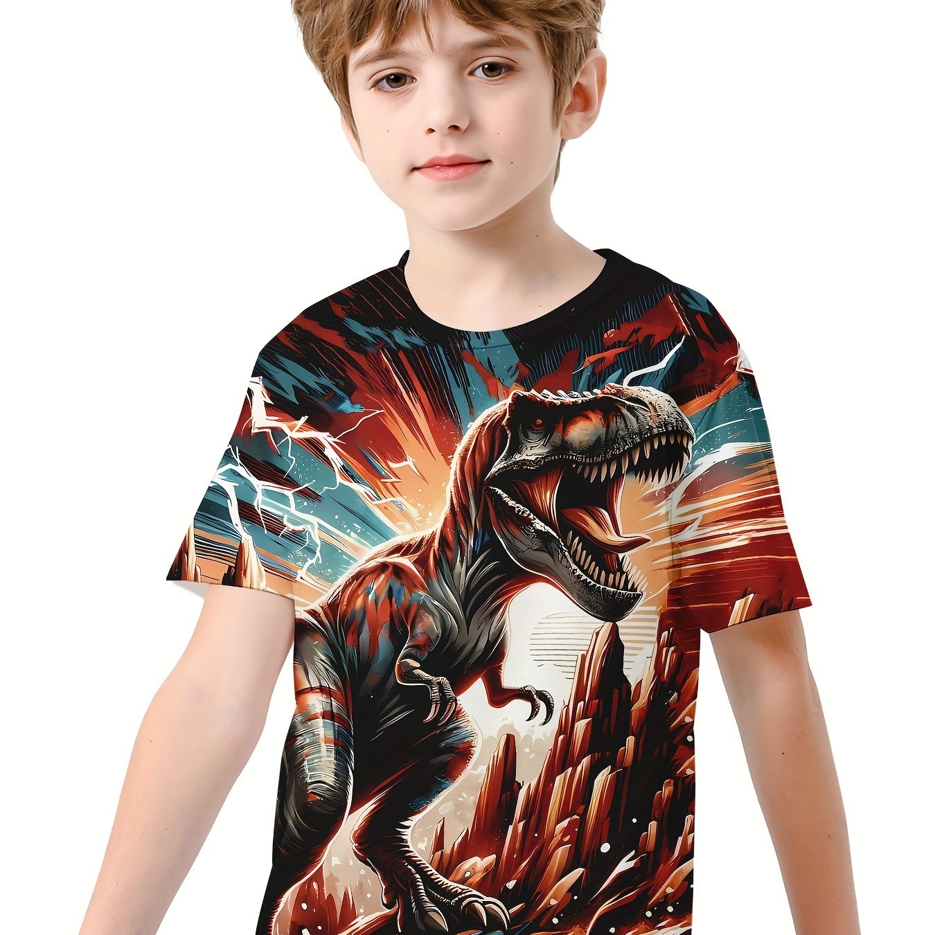 Dinosaur Print Boy's Casual Short Sleeve Tee