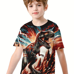 Dinosaur Print Boy's Casual Short Sleeve Tee