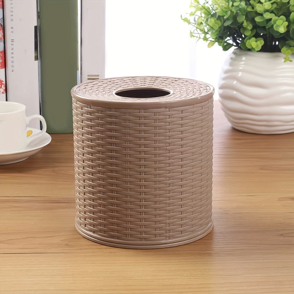 Stylish Round Woven Tissue Storage Box