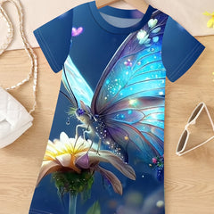 Butterfly Graphic Short Sleeve Dress for Girls