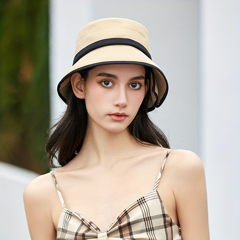 French Style Pearl Decor Edge Bucket Hat Sunscreen Beach Fisherman Cap