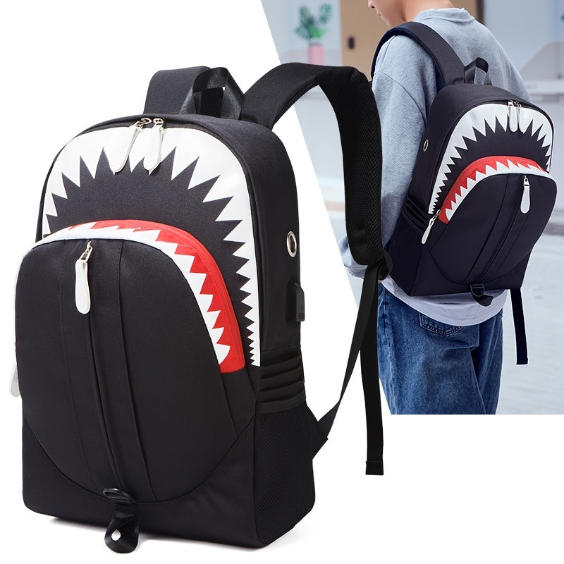 Luminous Backpack Boys Shark Backpack Waterproof USB Charging Port