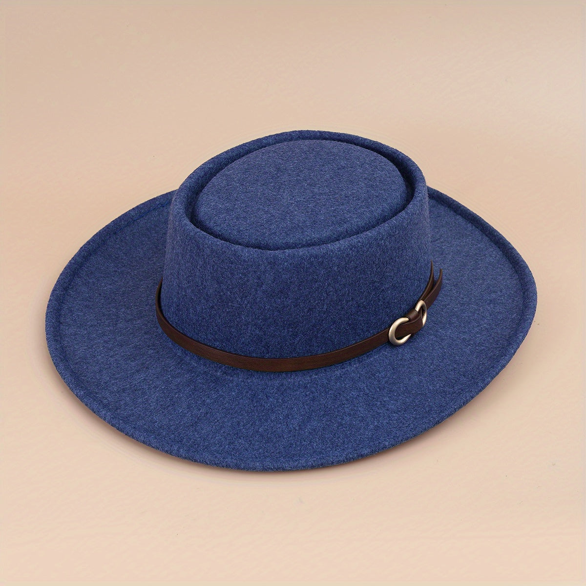Buckle Flat Top Hat Wide Brim Sunshade Woolen Jazz Hat