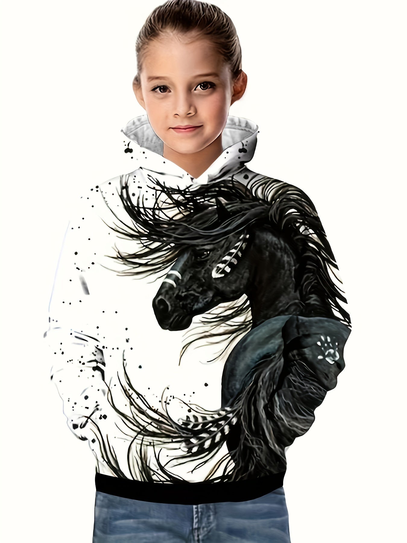 3D Print Horse Graphic Hooded Pullover for Kids