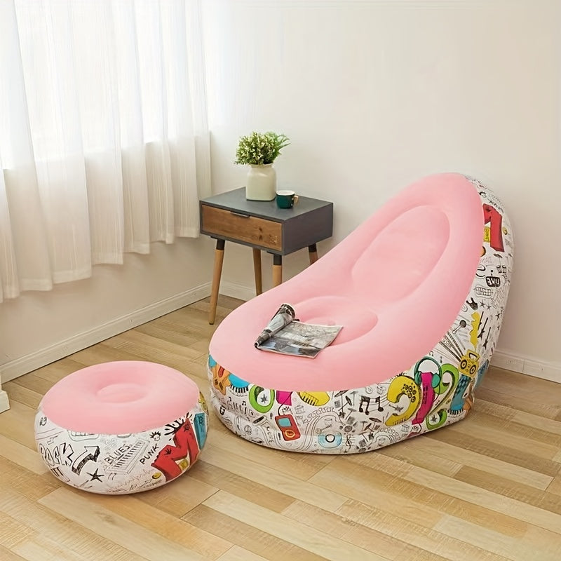 Pink Graffiti Inflatable Deck Chair Lounger Sofa For Indoor Living Room Bedroom