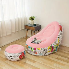 Pink Graffiti Inflatable Deck Chair Lounger Sofa For Indoor Living Room Bedroom