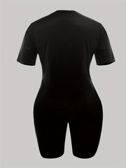 2pcs Basketball Graphic Crew Neck Sports Set