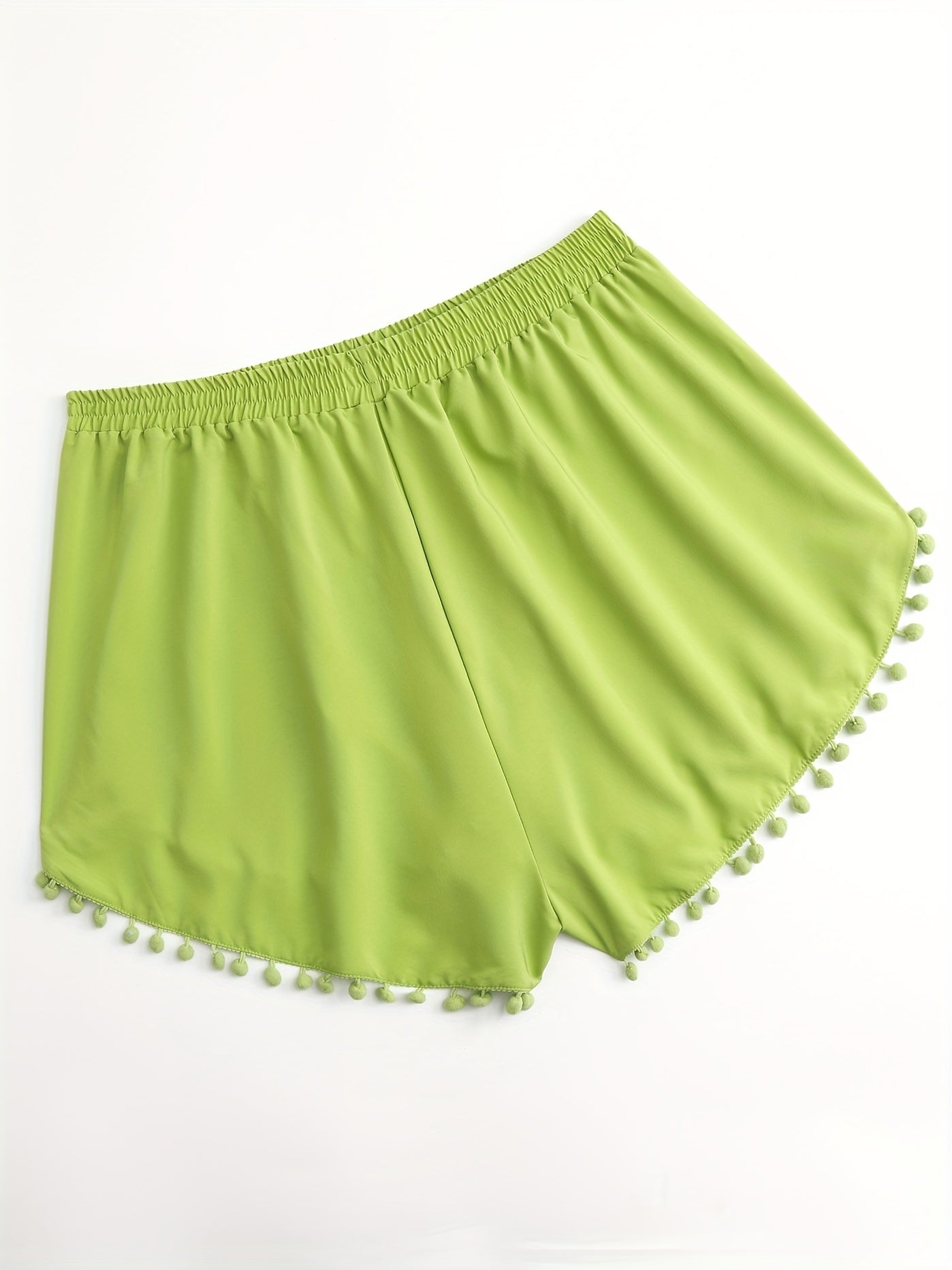 Boho Shorts Women's Plus Pompom Trim Stretch Shorts