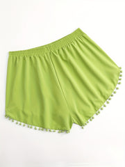 Boho Shorts Women's Plus Pompom Trim Stretch Shorts