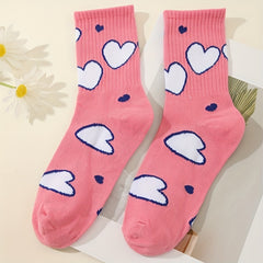 5 Pairs Letter & Heart Print Socks Women's Stockings
